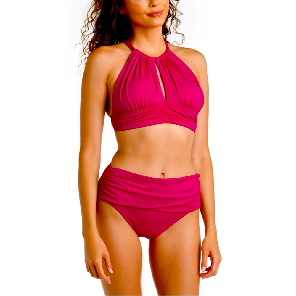 LA BLANCA-
Island Goddess High-Neck Midkini TOP- Magenta.